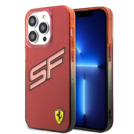 Apple iPhone 15 Pro Kılıf Ferrari Orjinal Lisanslı Transparan SF Yazılı Kenarları Renk Geçişli Kapak Kırmızı