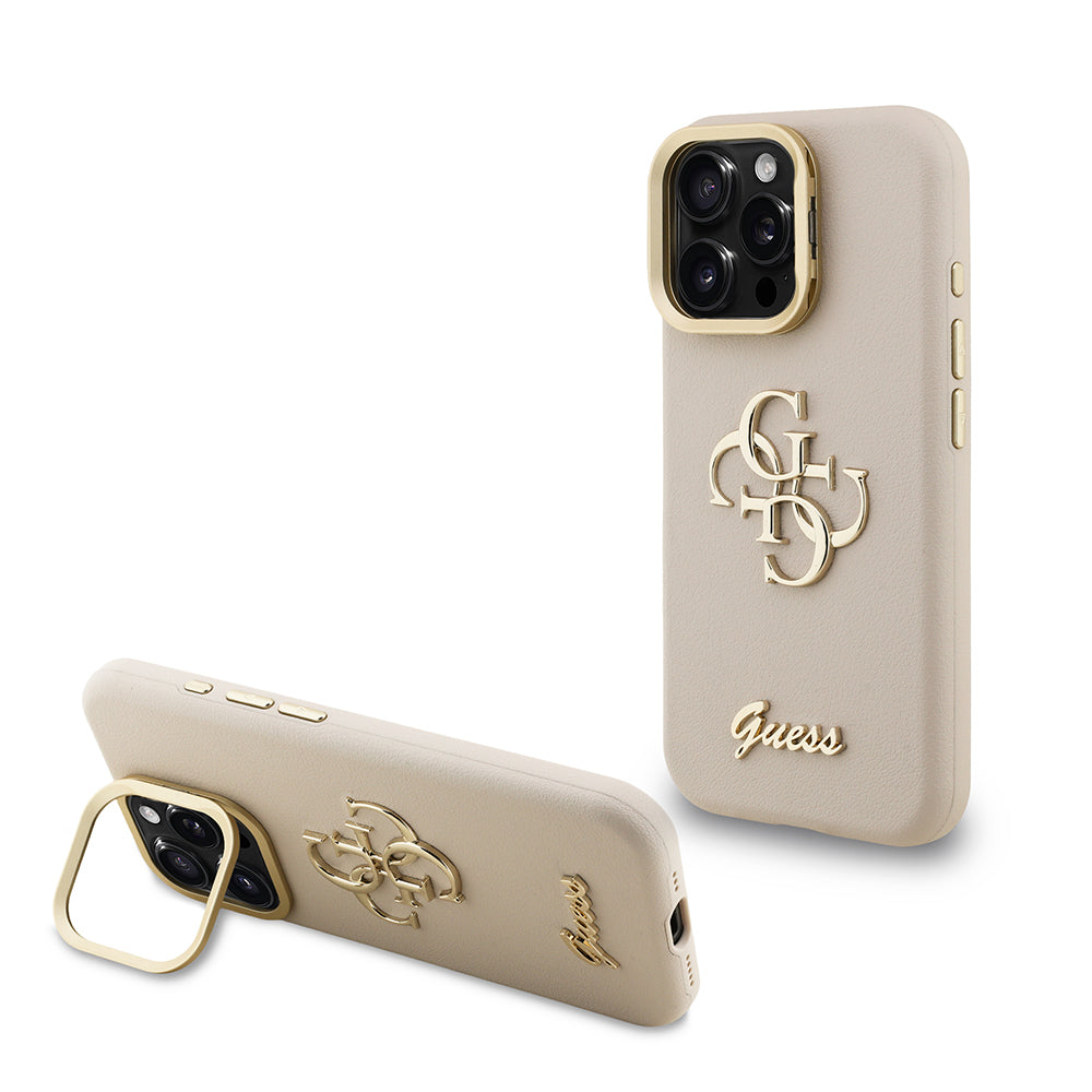 Apple iPhone 15 Pro Kılıf Guess Orjinal Lisanslı Grained Yazı Logolu Kamera Standlı Kapak