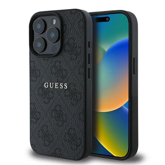 Apple iPhone 15 Pro Kılıf Guess Orjinal Lisanslı M-safe Şarj Özellikli 4G Desen Yazı Logolu Kapak