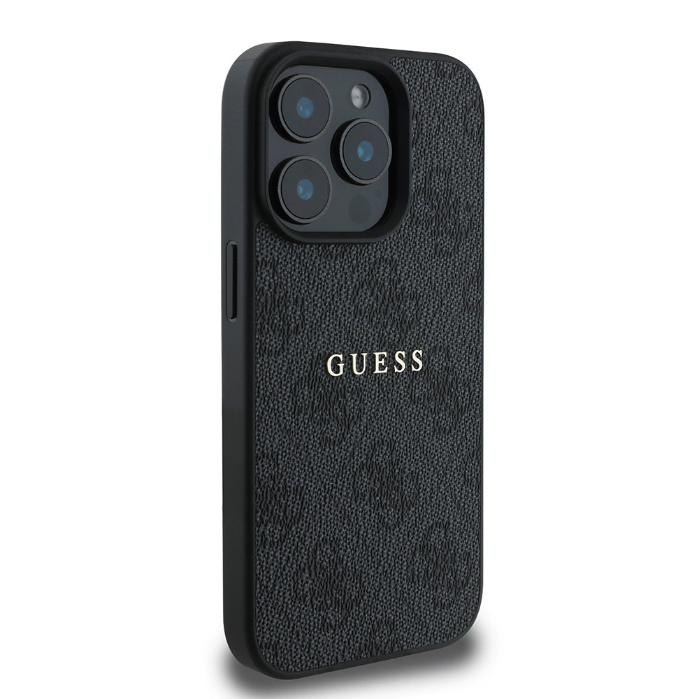 Apple iPhone 15 Pro Kılıf Guess Orjinal Lisanslı M-safe Şarj Özellikli 4G Desen Yazı Logolu Kapak Pembe