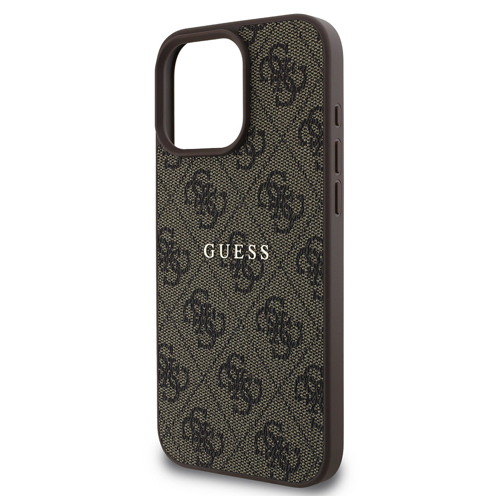 Apple iPhone 15 Pro Kılıf Guess Orjinal Lisanslı M-safe Şarj Özellikli 4G Desen Yazı Logolu Kapak Pembe