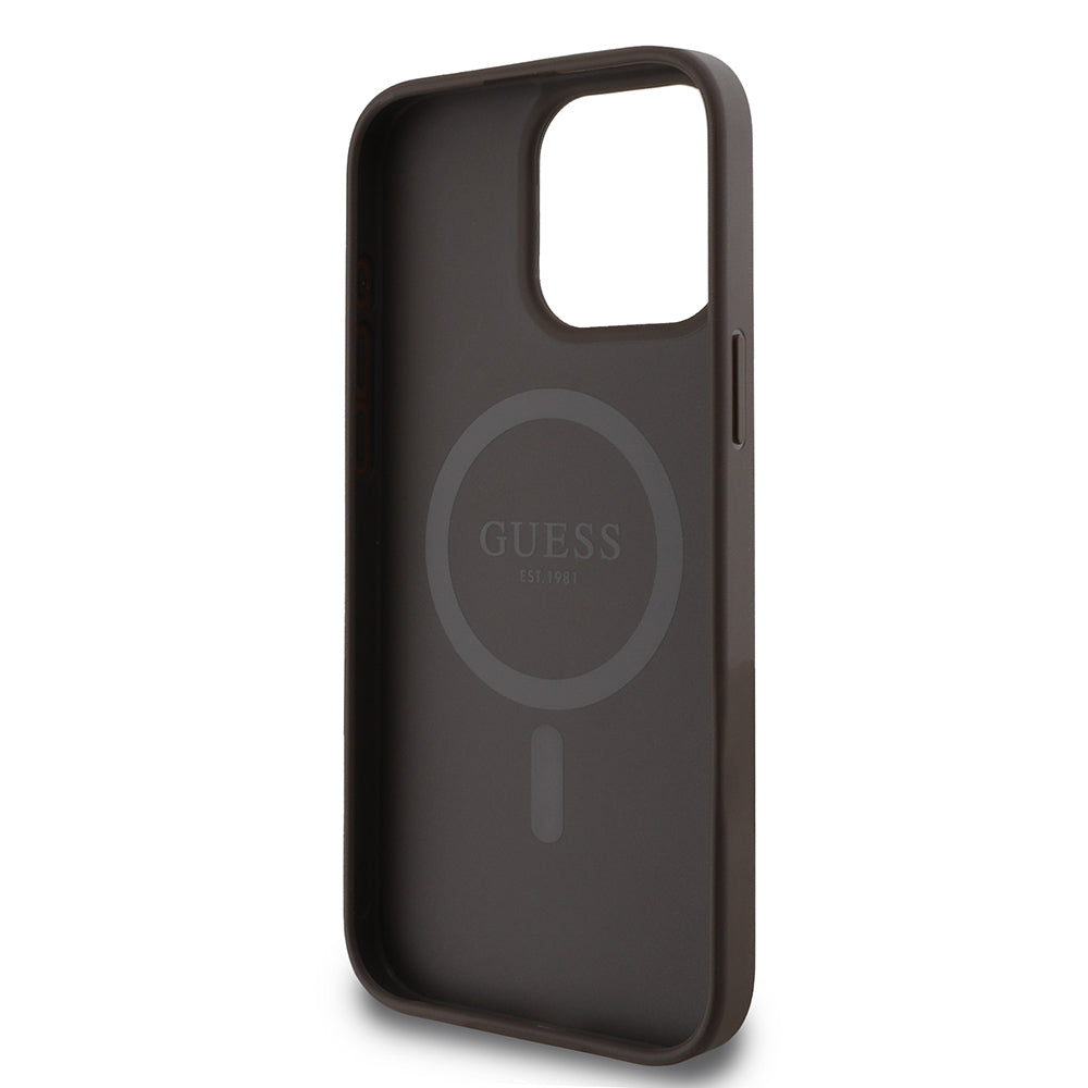 Apple iPhone 15 Pro Kılıf Guess Orjinal Lisanslı M-safe Şarj Özellikli 4G Desen Yazı Logolu Kapak Pembe