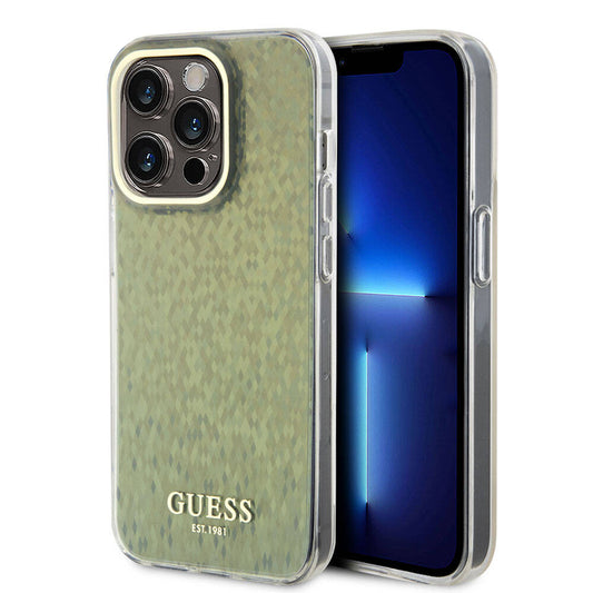 Apple iPhone 15 Pro Kılıf Guess Orjinal Lisanslı Yazı Logolu Mirror Disco Kapak Pembe