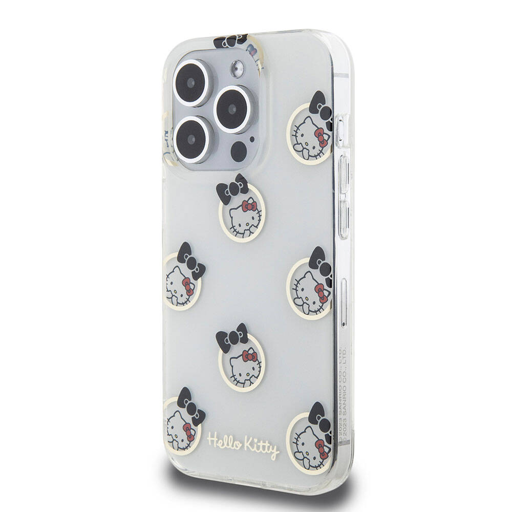 Apple iPhone 15 Pro Kılıf Hello Kitty Orjinal Lisanslı Elektroplating Kaplama Kabarcık Baskılı Kapak Beyaz