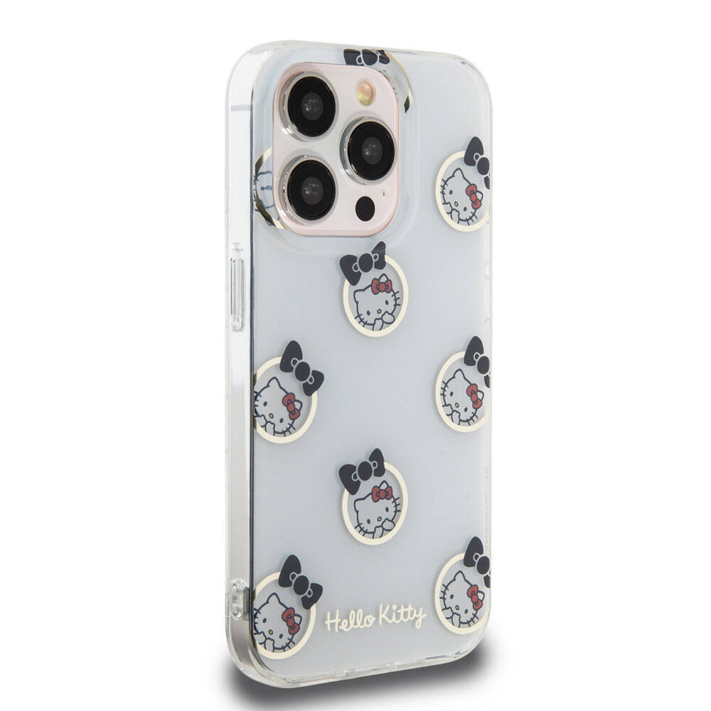 Apple iPhone 15 Pro Kılıf Hello Kitty Orjinal Lisanslı Elektroplating Kaplama Kabarcık Baskılı Kapak Beyaz