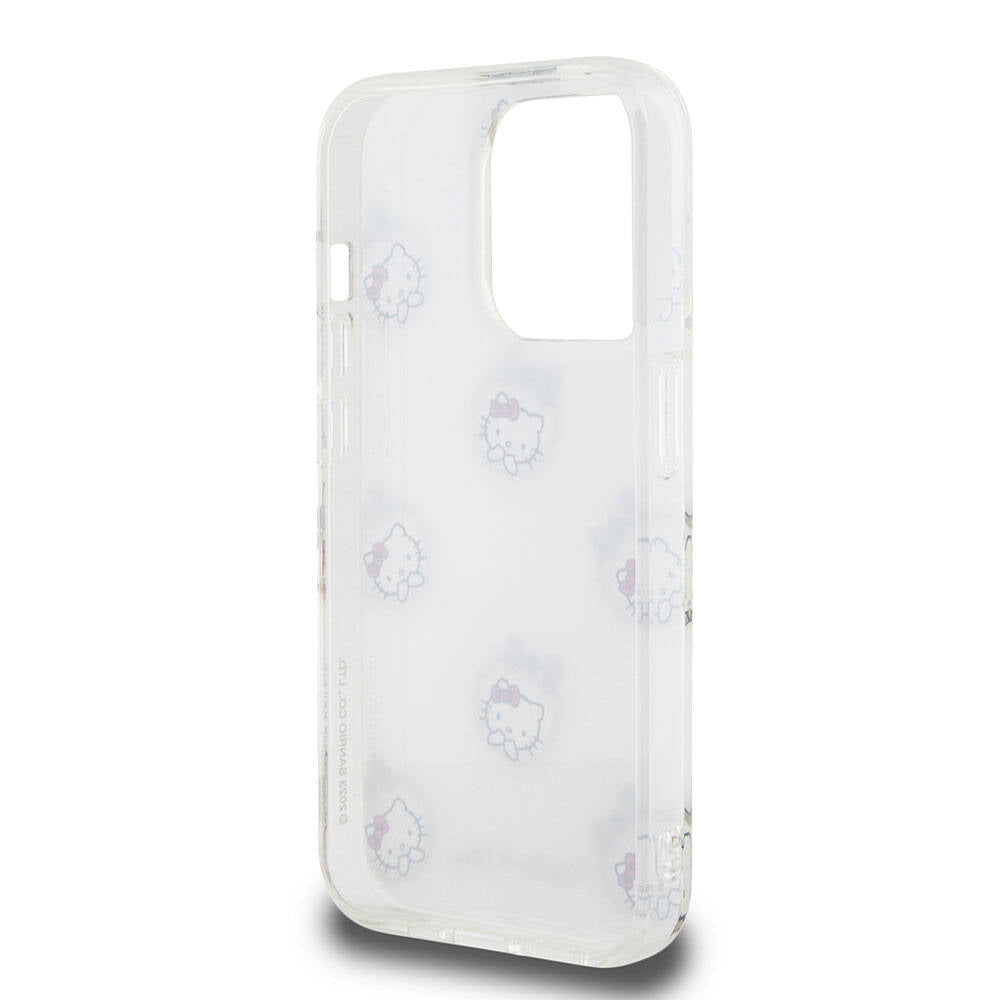 Apple iPhone 15 Pro Kılıf Hello Kitty Orjinal Lisanslı Elektroplating Kaplama Kabarcık Baskılı Kapak Beyaz
