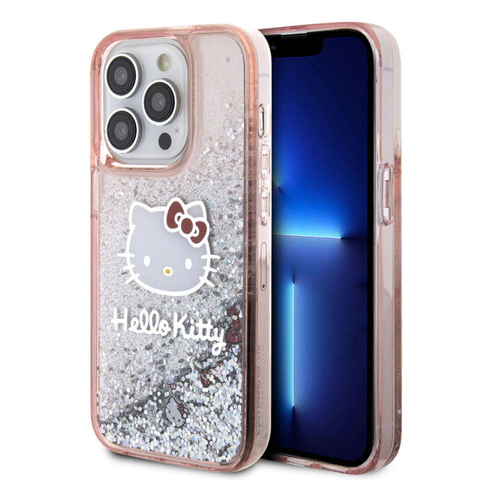Apple iPhone 15 Pro Kılıf Hello Kitty Orjinal Lisanslı İkonik Sıvılı Glitter Kapak Renksiz