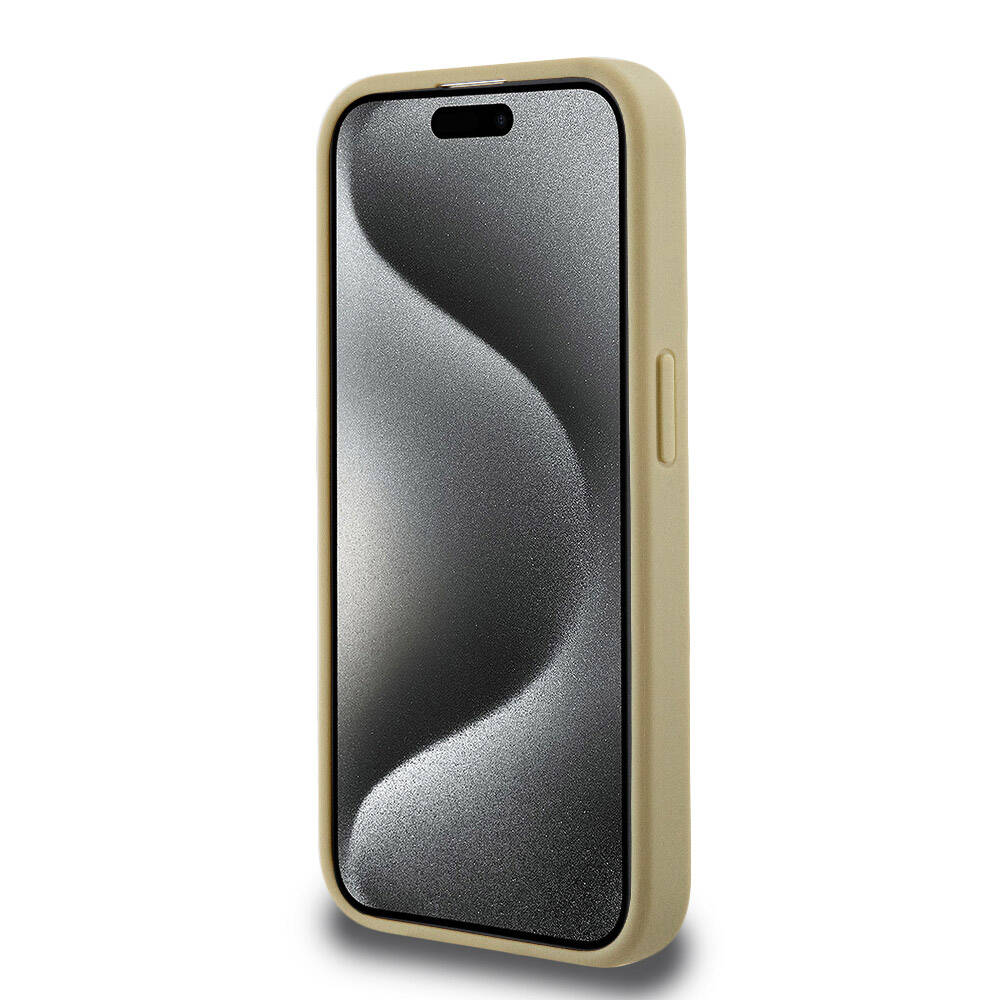 Apple iPhone 15 Pro Kılıf Hello Kitty Orjinal Lisanslı M-safe Şarj Özellikli Kitty Head Deri Kapak Gold