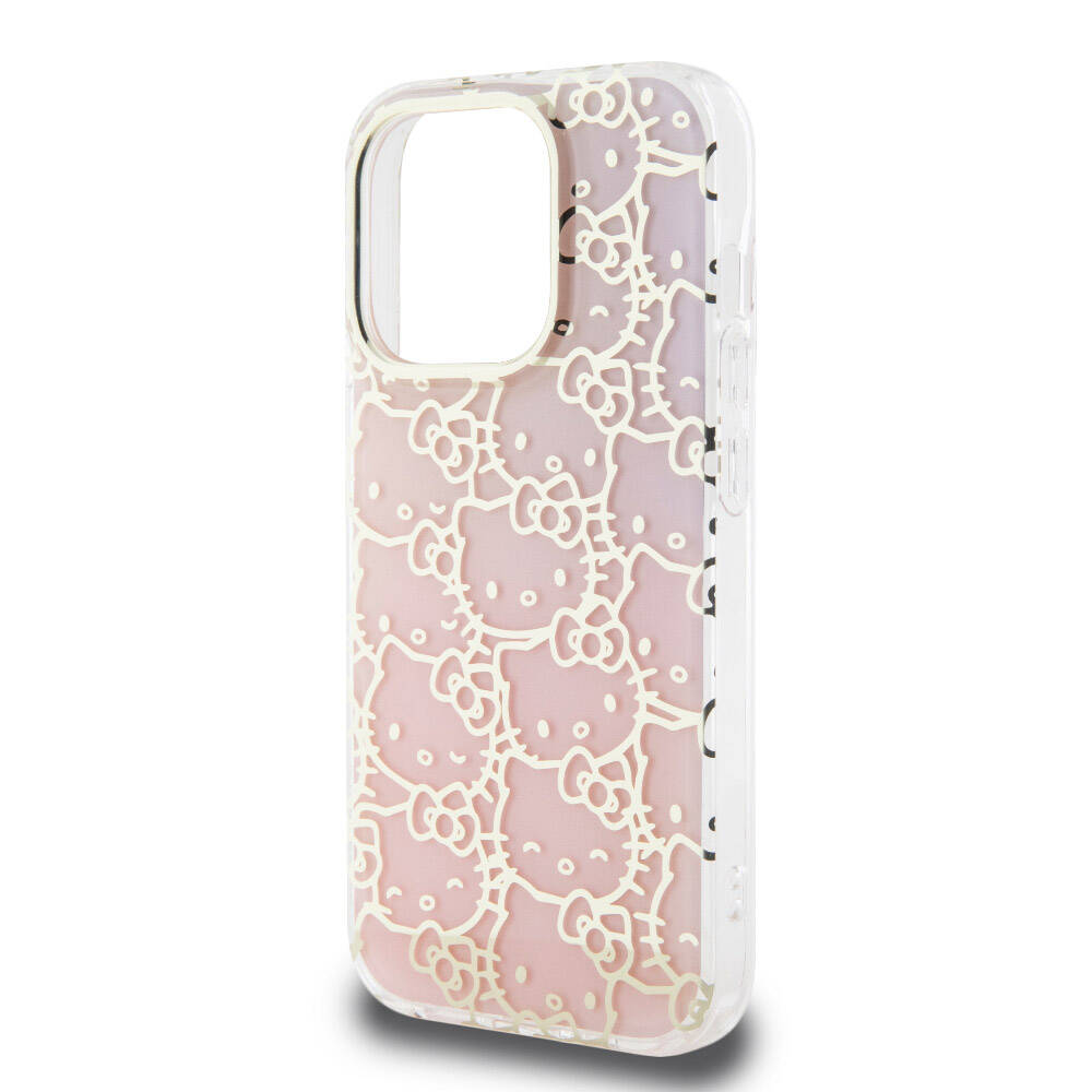 Apple iPhone 15 Pro Kılıf Hello Kitty Orjinal Lisanslı Renk Geçişli Elektroplating Kaplama Kitty Head Desenli Kapak Pembe