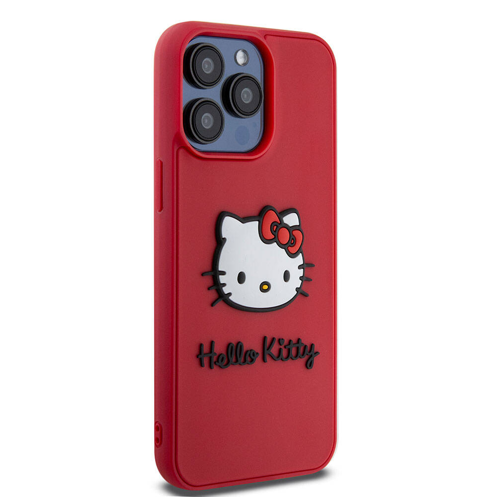 Apple iPhone 15 Pro Kılıf Hello Kitty Orjinal Lisanslı Yazı ve İkonik Logolu 3D Rubber Kitty Head Kapak Siyah