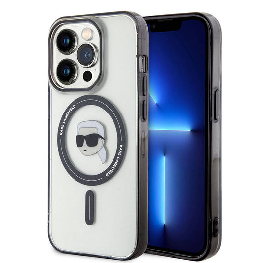 Apple iPhone 15 Pro Kılıf Karl Lagerfeld M-safe Şarj Özellikli IML Karl Orjinal Lisanslı Kapak Renksiz
