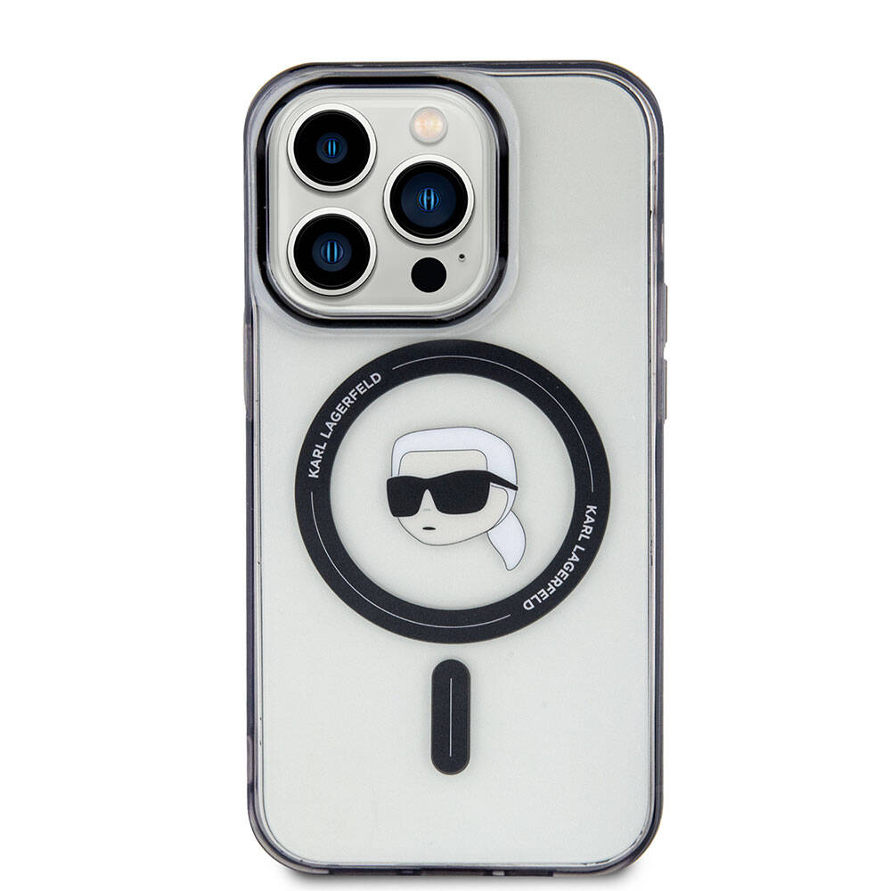 Apple iPhone 15 Pro Kılıf Karl Lagerfeld M-safe Şarj Özellikli IML Karl Orjinal Lisanslı Kapak Renksiz