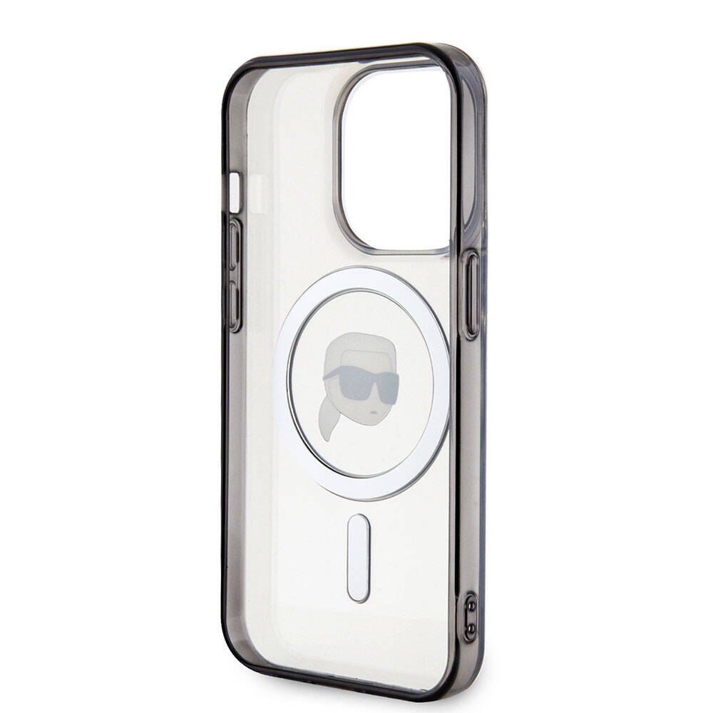 Apple iPhone 15 Pro Kılıf Karl Lagerfeld M-safe Şarj Özellikli IML Karl Orjinal Lisanslı Kapak Renksiz