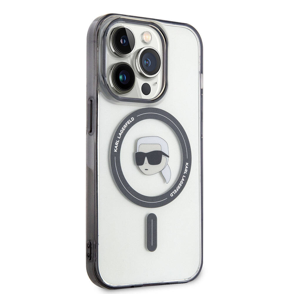 Apple iPhone 15 Pro Kılıf Karl Lagerfeld M-safe Şarj Özellikli IML Karl Orjinal Lisanslı Kapak Renksiz