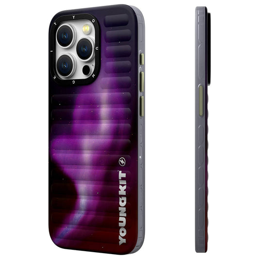 Apple iPhone 15 Pro Kılıf Kuzey Işıkları Desenli Youngkit Aurora Serisi Kapak Mor
