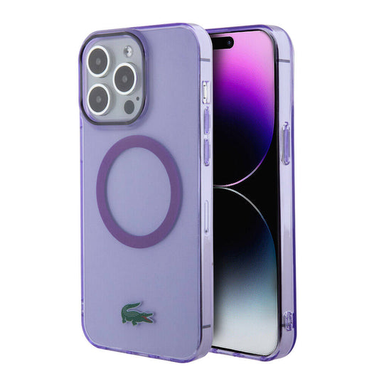 Apple iPhone 15 Pro Kılıf Lacoste Orjinal Lisanslı M-safe Şarj Özellikli İkonik Timsah Logolu Hard Parme Kapak Mor
