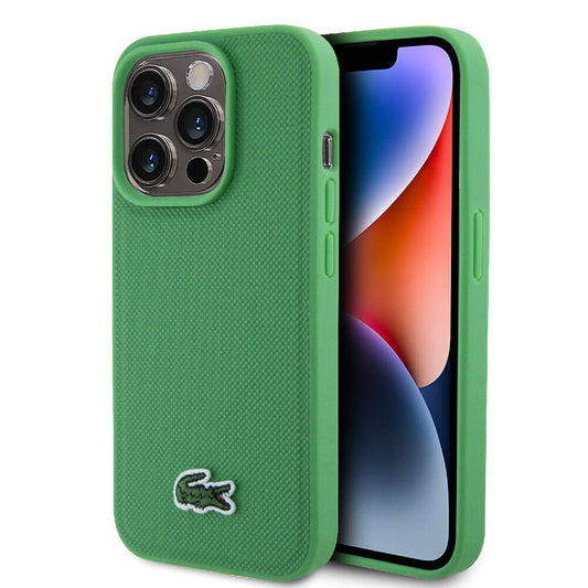 Apple iPhone 15 Pro Kılıf Lacoste Orjinal Lisanslı PU Pike Desenli Arka Yüzey İkonik Timsah Dokuma Logolu Kapak Lacivert