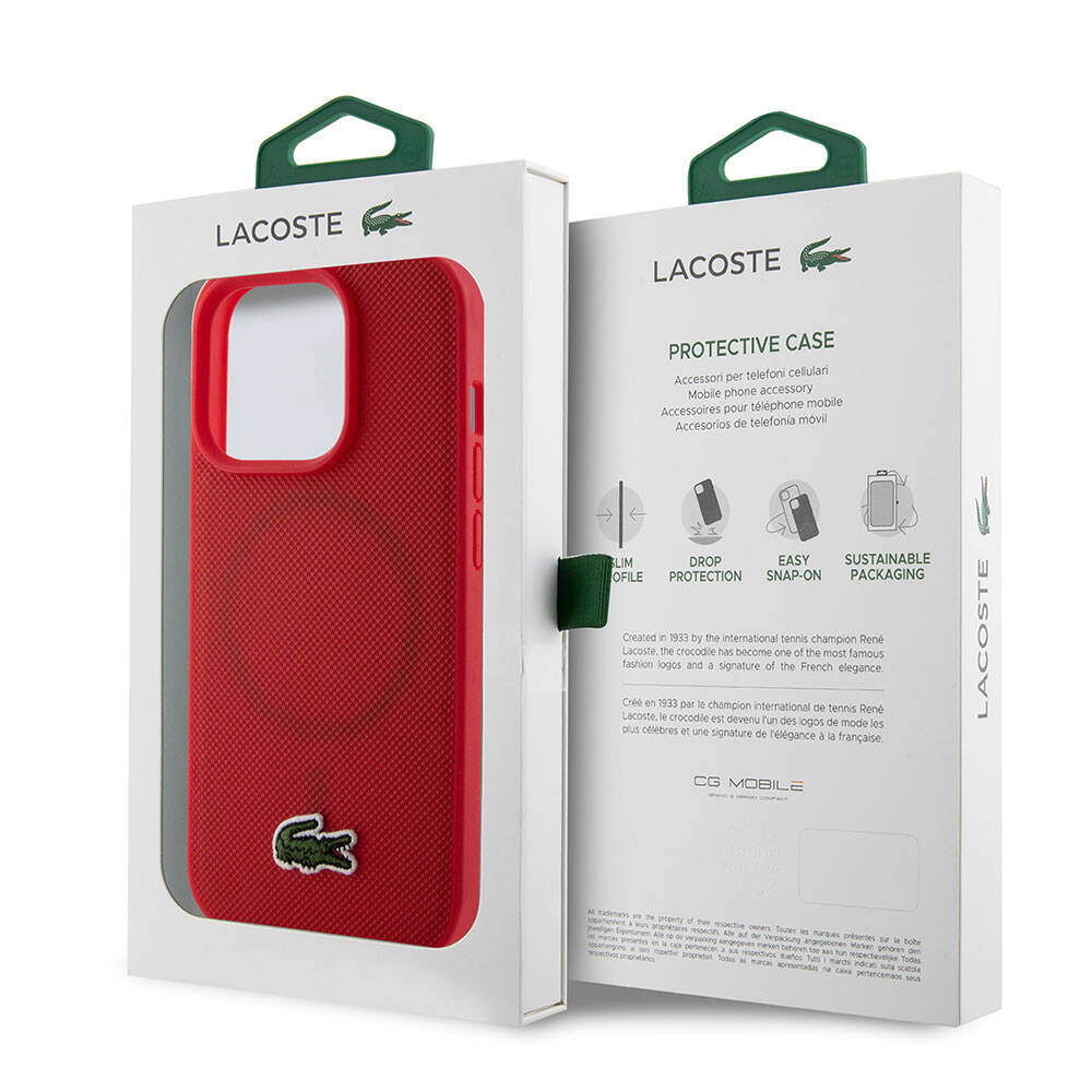 Apple iPhone 15 Pro Kılıf Lacoste Orjinal Lisanslı PU Pike Desenli Arka Yüzey İkonik Timsah Dokuma Logolu Kapak Yeşil