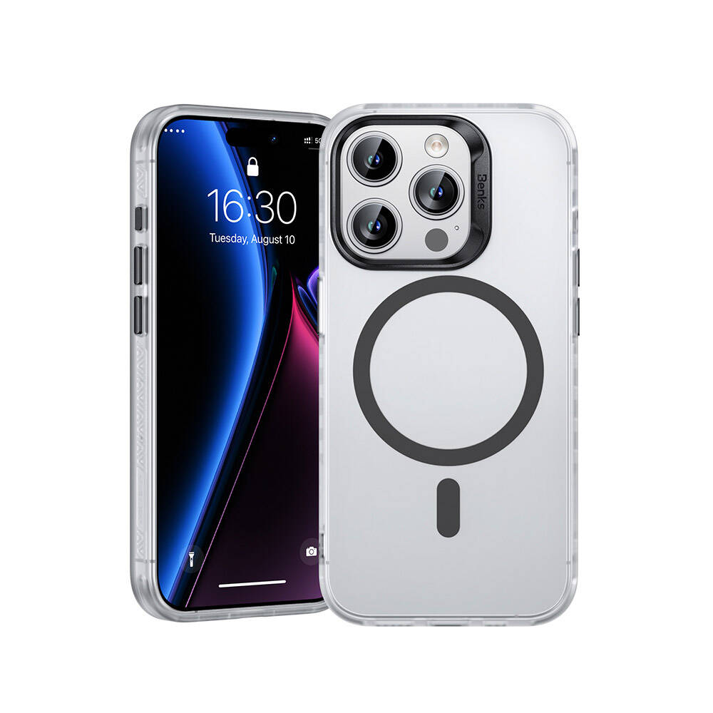Apple iPhone 15 Pro Kılıf M-safe Şarj Özellikli Benks Lucid Armor Kapak Gri