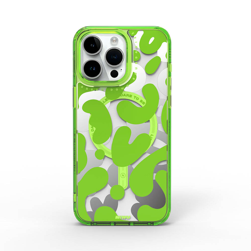 Apple iPhone 15 Pro Kılıf M-safe Şarj Özellikli Boya Desenli Wiwu Fluorescent G Serisi Kapak Mor