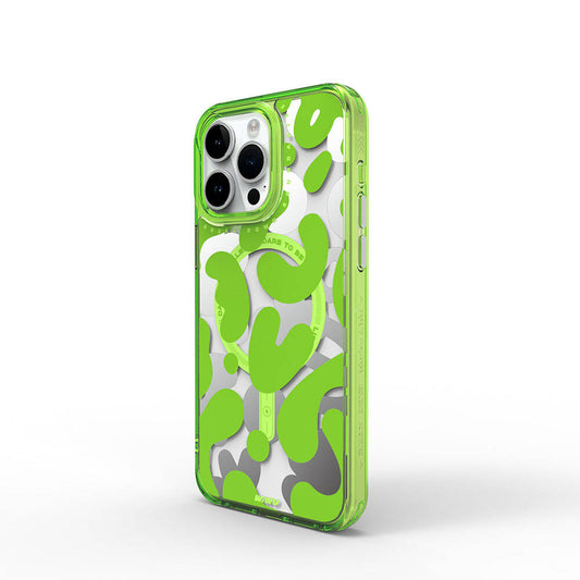 Apple iPhone 15 Pro Kılıf M-safe Şarj Özellikli Boya Desenli Wiwu Fluorescent G Serisi Kapak Yeşil