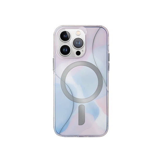 Apple iPhone 15 Pro Kılıf M-safe Şarj Özellikli Dalgalı Çizgi Desenli Coehl Palette Kapak Mavi