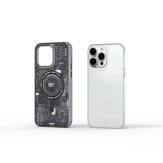 Apple iPhone 15 Pro Kılıf M-safe Şarj Özellikli Desenli Wiwu Mecha Circuit H Serisi Kapak Gri