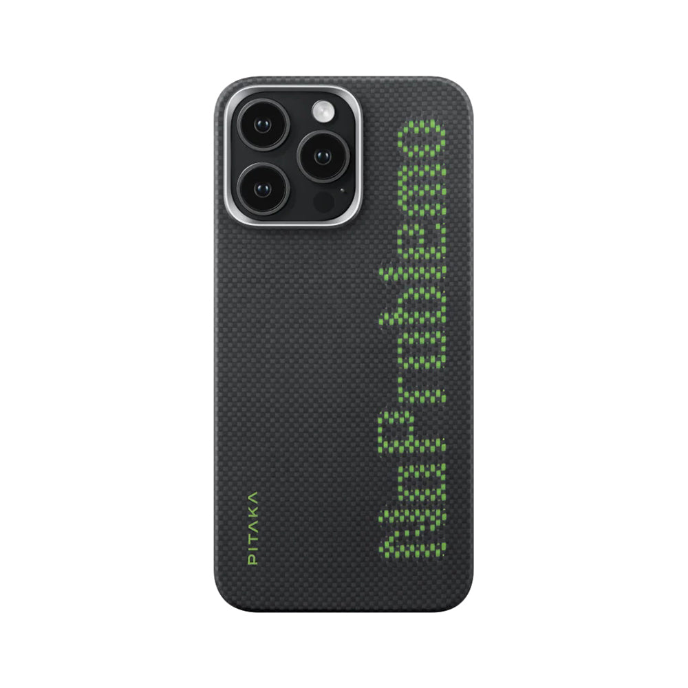 Apple iPhone 15 Pro Kılıf M-safe Şarj Özellikli Lumintex Teknolojili Fosforlu Aramid Fiber Pitaka Tactile Woven Aries Serisi Kapak