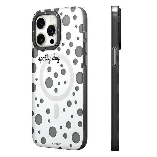 Apple iPhone 15 Pro Kılıf M-safe Şarj Özellikli Polka Dot Desenli Youngkit Spots Serisi Kapak Gri