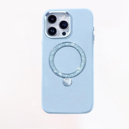 Apple iPhone 15 Pro Kılıf M-safe Şarj Özellikli Standlı Suni Deri Tasarımlı Pynana Dancing Circle Serisi Kapak Siyah