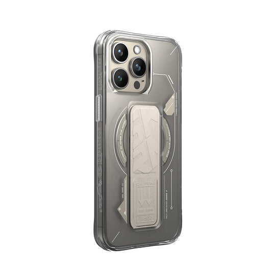 Apple iPhone 15 Pro Kılıf M-safe Şarj Özellikli Teknoloji Desenli Standlı Skinarma Helio Kapak Gri