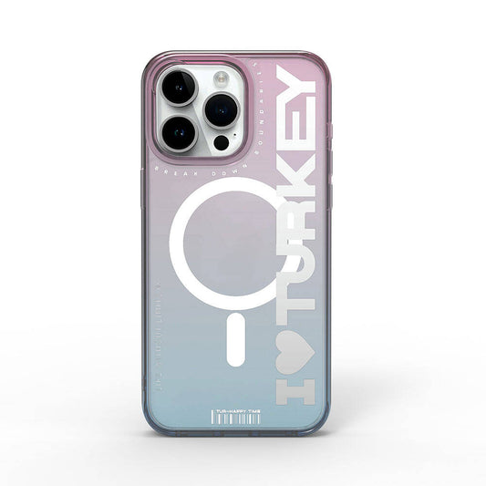 Apple iPhone 15 Pro Kılıf M-safe Şarj Özellikli Transparan Renk Geçişli Wiwu Turkey C Serisi Kapak Mavi