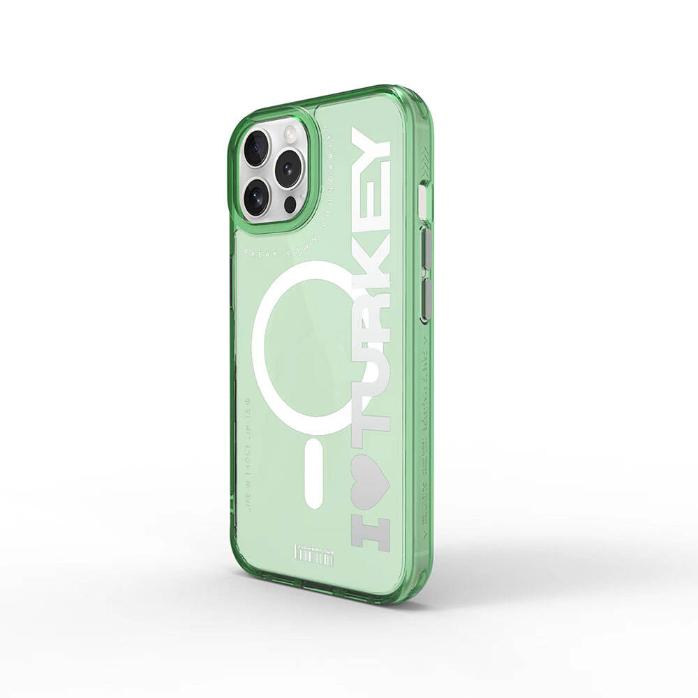 Apple iPhone 15 Pro Kılıf M-safe Şarj Özellikli Transparan Renk Geçişli Wiwu Turkey C Serisi Kapak Turuncu