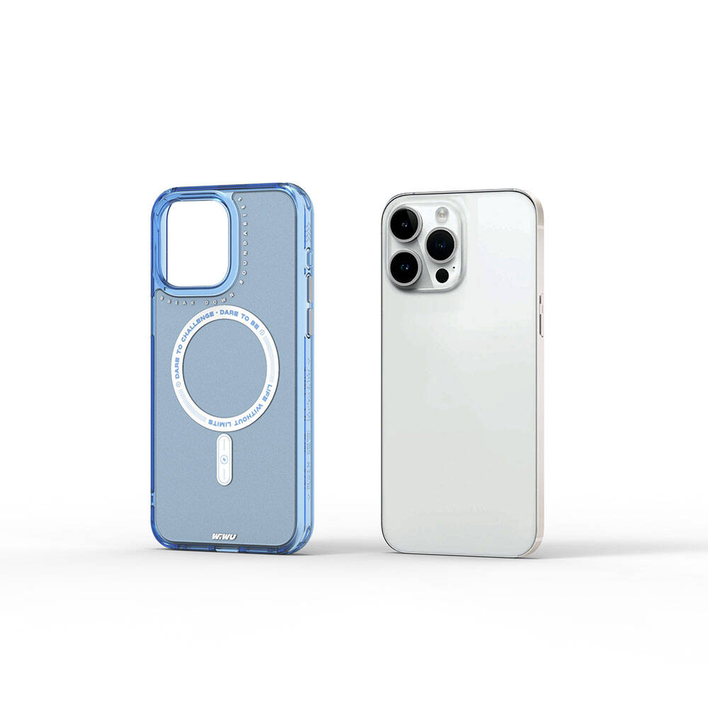 Apple iPhone 15 Pro Kılıf M-safe Şarj Özellikli Wiwu Basic Color J Serisi Kapak Mavi