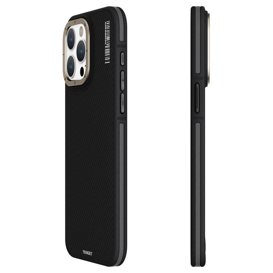 Apple iPhone 15 Pro Kılıf M-safe Şarj Özellikli YoungKit 600D Kevlar Kapak Siyah