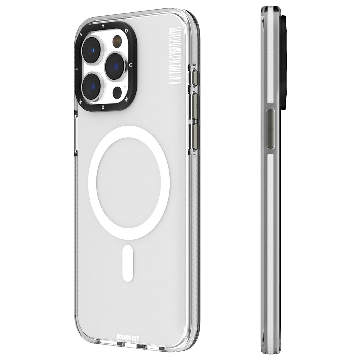 Apple iPhone 15 Pro Kılıf M-safe Şarj Özellikli YoungKit Crystal Color Serisi Kapak Beyaz