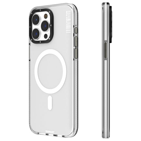 Apple iPhone 15 Pro Kılıf M-safe Şarj Özellikli YoungKit Crystal Color Serisi Kapak Beyaz
