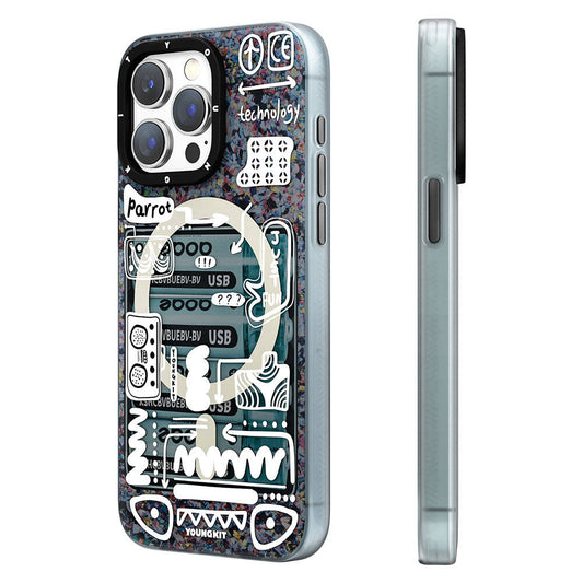 Apple iPhone 15 Pro Kılıf M-safe Şarj Özellikli Youngkit Dark Matter Serisi Kapak Pembe