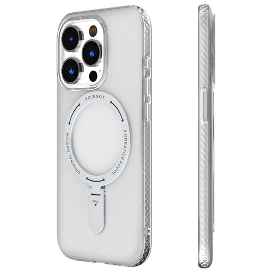 Apple iPhone 15 Pro Kılıf M-safe Şarj Özellikli Youngkit Rock Serisi Kapak Beyaz