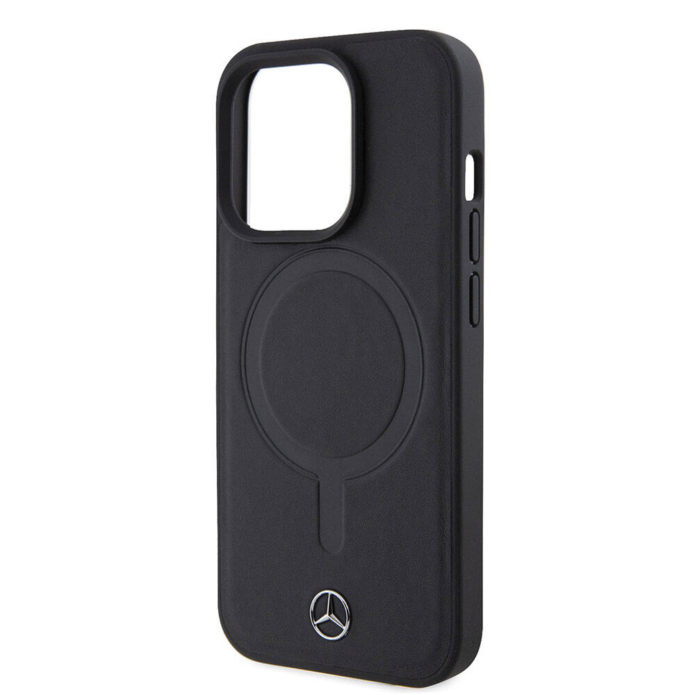 Apple iPhone 15 Pro Kılıf Mercedes Benz M-safe Şarj Özellikli Yumuşak Deri Orjinal Lisanslı Kapak Siyah
