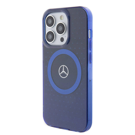 Apple iPhone 15 Pro Kılıf Mercedes Benz Orjinal Lisanslı M-safe Şarj Özellikli Çift Katmanlı Mavi Yıldız Desenli Kapak Mavi