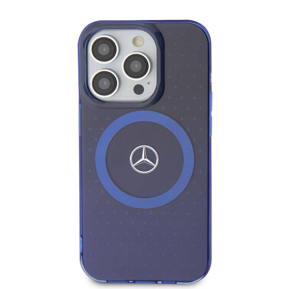 Apple iPhone 15 Pro Kılıf Mercedes Benz Orjinal Lisanslı M-safe Şarj Özellikli Çift Katmanlı Mavi Yıldız Desenli Kapak Mavi