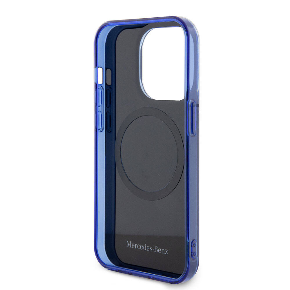 Apple iPhone 15 Pro Kılıf Mercedes Benz Orjinal Lisanslı M-safe Şarj Özellikli Çift Katmanlı Mavi Yıldız Desenli Kapak Mavi