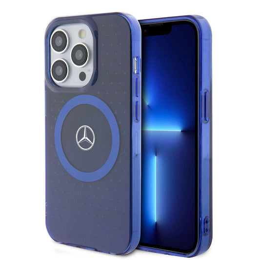 Apple iPhone 15 Pro Kılıf Mercedes Benz Orjinal Lisanslı M-safe Şarj Özellikli Çift Katmanlı Mavi Yıldız Desenli Kapak Mavi