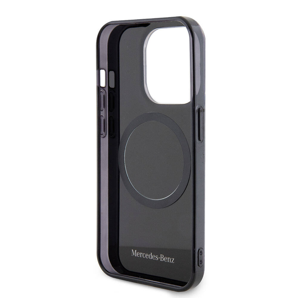 Apple iPhone 15 Pro Kılıf Mercedes Benz Orjinal Lisanslı M-safe Şarj Özellikli Çift Katmanlı Paralel Çizgi Desenli Kapak Beyaz