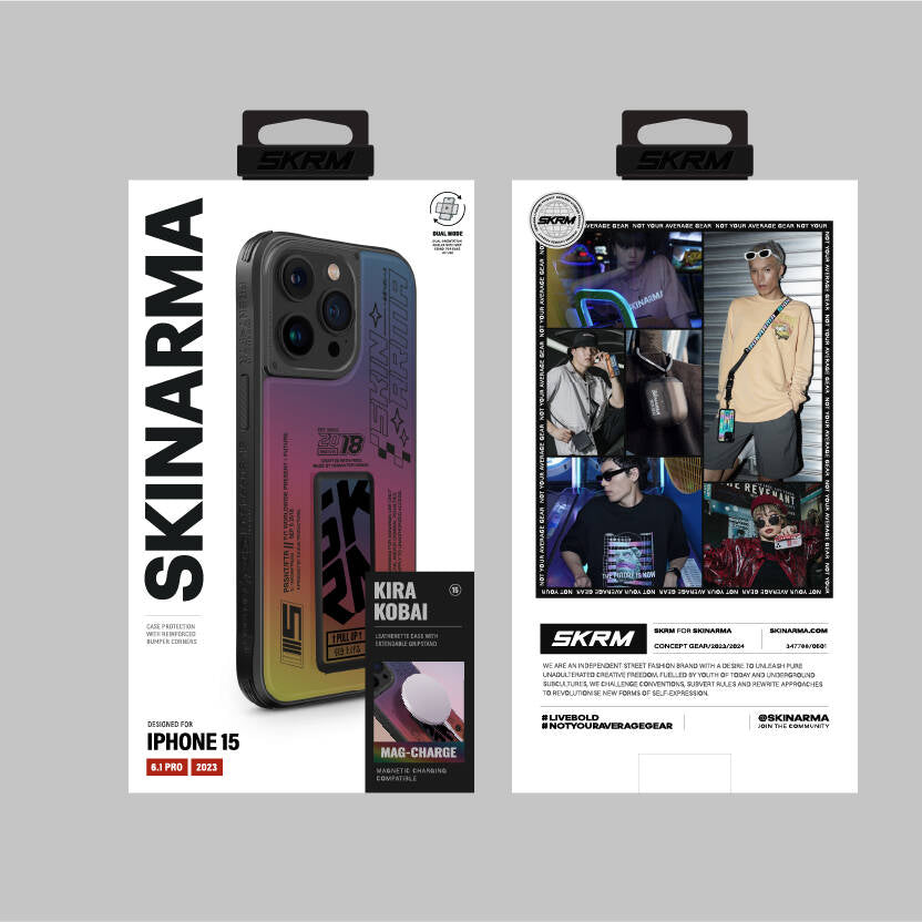 Apple iPhone 15 Pro Kılıf SkinArma Holografik Tasarımlı Standlı Deri Görünümlü Kira Kobai Kapak Colorful