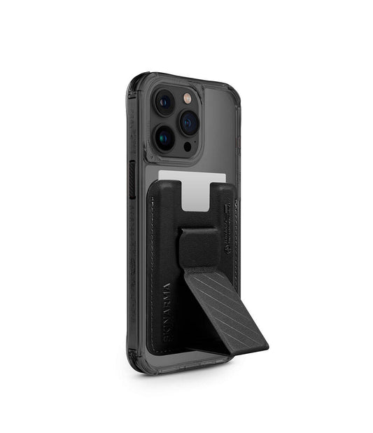 Apple iPhone 15 Pro Kılıf SkinArma Şeffaf M-safe Şarj Özellikli Kado Kartlıklı Saido Kapak Siyah
