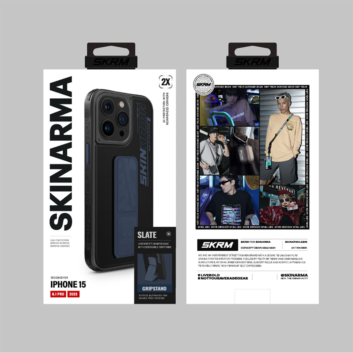 Apple iPhone 15 Pro Kılıf SkinArma Standlı Deri Görünümlü Slate Kapak Gri