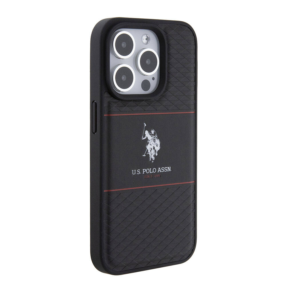 Apple iPhone 15 Pro Kılıf U.S. Polo Assn. Orjinal Lisanslı Deri Şeritli Logo Dizayn Kapak Lacivert