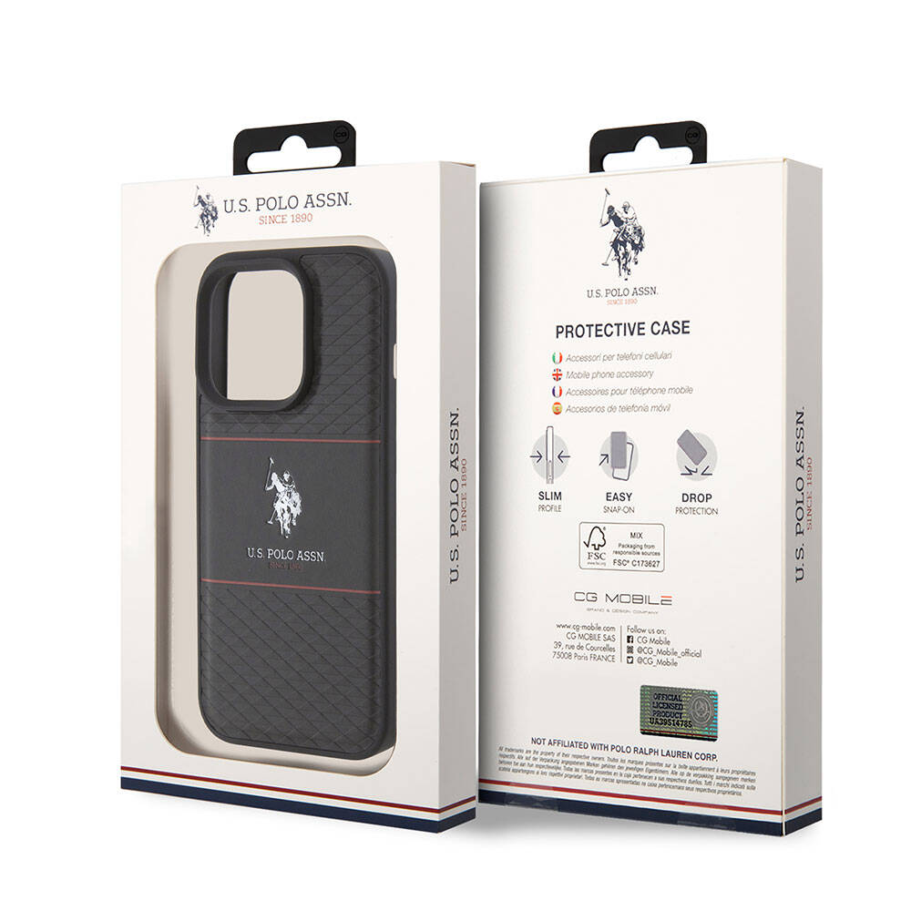 Apple iPhone 15 Pro Kılıf U.S. Polo Assn. Orjinal Lisanslı Deri Şeritli Logo Dizayn Kapak Lacivert